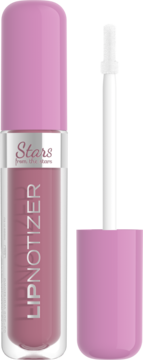 Różowy błyszczyk Stars from the Stars Lipnotizer w przezroczystej tubce. Aplikator obok, do optycznego powiększania ust.
