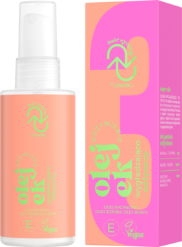 OnlyBio Hair Cycling wygładzająco-odżywczy olejek do włosów, biała butelka z pompką i różowy kartonik, przód.