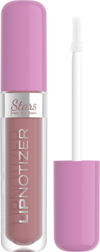 Błyszczyk Stars from the Stars Lipnotizer w odcieniu nude, przezroczysta butelka z różową nakrętką i aplikator obok.