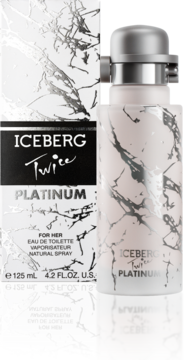 Iceberg Twice Platinum Eau de Toilette 125ml w eleganckiej butelce i pudełku z srebrnym marmurowym wzorem.