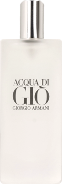 Butelka męskiej wody toaletowej Acqua di Gio Giorgio Armani. Mrożone szkło, srebrna nakrętka, frontowy widok.
