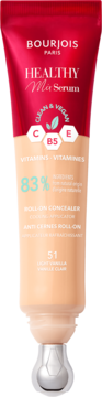 Bourjois Healthy Mix Serum Roll-on Concealer, shade 51 Light Vanilla, in a red and beige tube with roll-on applicator.
