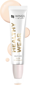 Korektor AA Wings of Color Healthy Wear 300 Nude w białej tubce, z aplikatorem i widocznymi próbkami produktu.
