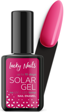 Lacky Nails Solar Gel nr 20 Rebel, różowy lakier do paznokci w czarnej butelce z próbką, bez lampy UV/LED.