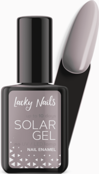 Lacky Nails Solar Gel nr 26 commander, szary lakier do paznokci w butelce, widok z przodu z wzornikiem koloru.