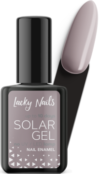 Szary lakier Lacky Nails Solar Gel nr 26 commander i pasujący próbnik koloru, utwardzany słońcem.