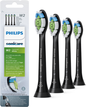Philips Sonicare W2 Optimal White, 4 czarne główki szczoteczki, dla bielszych zębów, z opakowaniem.