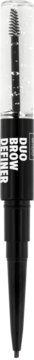 Wibo Brow Definer 2w1, czarna kredka do brwi z przezroczystym żelem, pionowo, z napisem DUO BROW DEFINER.