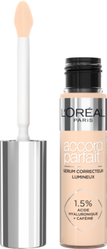 L'Oréal True Match Radiant Serum Concealer: jasny beż, butelka i aplikator z kwasem hialuronowym.