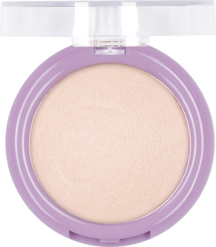 Lovely Luminous Cutie transparentny puder rozświetlający w okrągłym, fioletowym opakowaniu, widok z góry.