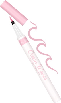 Różowy eyeliner Lovely Ocean Waves w pisaku, otwarty, z widoczną czarną końcówką. Ujęcie pod kątem.