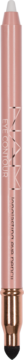 Biała kredka do oczu NAM Eye Contour w metalicznej, różowo-złotej obudowie, z białą końcówką, widok z przodu.