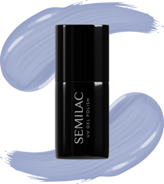 Czarna butelka lakieru hybrydowego Semilac UV Gel Polish, widok z przodu, z białym logo i napisem.