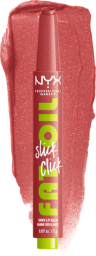 NYX Fat Oil Slick Click błyszczący balsam do ust w sztyfcie, odcień No Filter, na tle próbki koloru.