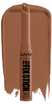 Korektor w sztyfcie NYX Pro Fix #14 Sienna, brązowy, otwarty, z widocznym sztyftem i swatch koloru.