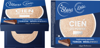 Stars x Wedel złocisty cień do powiek, inspirowany Torcikiem Wedlowskim, widok z przodu opakowania.