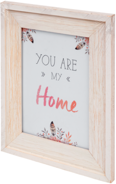 Jasna drewniana ramka na zdjęcie 13x18 w stylu prowansalskim, z napisem 'YOU ARE MY Home', ujęcie z boku.