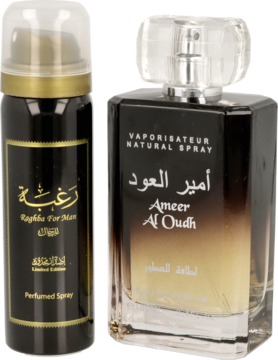 LATTAFA Ameer al Oudh ,zestaw unisex, woda perfumowana 100 ml + dezodorant perfumowany 50 ml,kompozycja-2