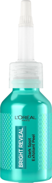 L'Oréal Bright Reveal Dark Spot Exfoliant Peel w turkusowej butelce, widok z przodu.