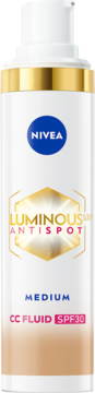 Nivea LUMINOUS630 Przeciw Przebarwieniom Krem CC SPF 30, odcień Medium, biała butelka z pompką, front.