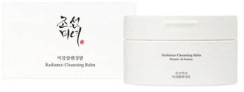 Białe opakowanie i słoik Beauty of Joseon Radiance Cleansing Balm, widok z przodu obok siebie.