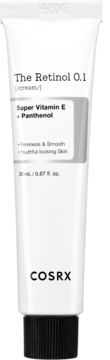 Biała tubka kremu Cosrx The Retinol 0.1 (20 ml) z retinolem, witaminą E i pantenolem, widok z przodu.