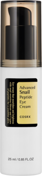 Biały krem pod oczy COSRX Advanced Snail Peptide w butelce z pompką, widok z przodu, pojemność 25 ml.