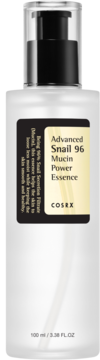 Biała, matowa butelka Cosrx Advanced Snail 96 Mucin Power Essence 100ml, widok z przodu.