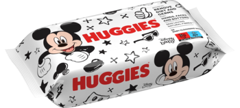 Huggies chusteczki nawilżane dla dzieci, opakowanie 56 szt. z wzorem Disney Mickey Mouse, widok pod kątem.