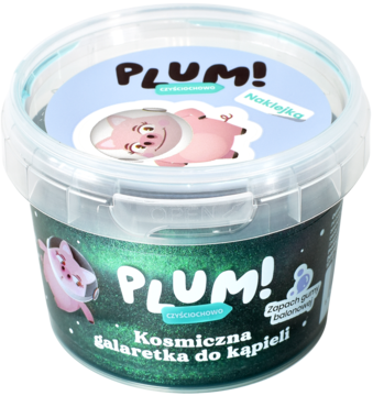 Plum! Czyściochowo Kosmiczna galaretka do kąpieli o zapachu gumy balonowej w przezroczystym słoiku.