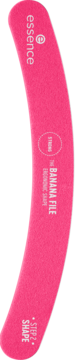 Różowy, dwustronny pilnik essence Banana File 170/200 grit, ergonomiczny, widok z przodu.
