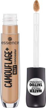 Essence Camouflage+ Matt Concealer #50 warm toast, wodoodporny, kryjący tatuaże, z wysuniętym aplikatorem.