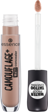 Matujący korektor Essence Camouflage+ Matt w butelce z wyciągniętym aplikatorem, odcień light honey.