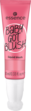 Essence Baby Got Blush, róż w płynie w jasnoróżowej tubce, z napisem 10 ml, widok z przodu.