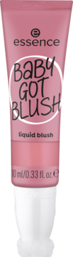 Róż w płynie Essence Baby Got Blush, dusty rose, w różowej tubce z białym aplikatorem, widok z przodu.