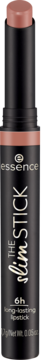 Essence The Slim Stick pomadka nr 102 Over The Nude, matowy odcień nude w czarnym opakowaniu, widok z przodu.