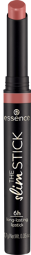 Długotrwała pomadka Essence The Slim Stick 103 Brickroad, zgaszony róż, mat, smukła czarna tuba, widok z przodu.