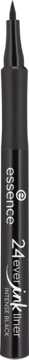 Wodoodporny czarny eyeliner w pisaku essence 24ever Ink Liner 01 Intense Black, pionowo na zdjęciu.