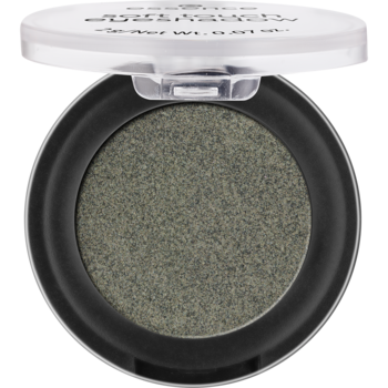 Ciemnozielony cień do powiek Essence Soft Touch 05 Secret Woods, otwarty, widok z góry na brokatowy puder.