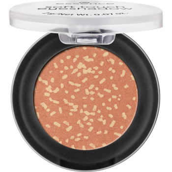 Cień Essence Soft Touch 09 Apricot Crush, pomarańczowy z beżowymi drobinkami, w otwartym czarnym panie.