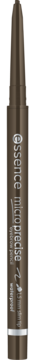 Brązowa kredka do brwi Essence Micro Precise w odcieniu Black Brown, z ultra cienkim rysikiem i srebrnym paskiem.