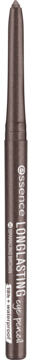 Brązowa kredka do oczu Essence Longlasting Eye Pencil w odcieniu Sparkling Brown z widocznym logo, widok pionowy.