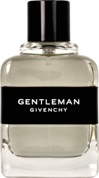 Givenchy Gentleman męska woda toaletowa w prostokątnej szklanej butelce z czarną etykietą, widok z przodu.