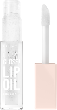 Rimmel Oh My Gloss! Lip Oil, klarowny olejek do ust w przezroczystej butelce z wysuniętym aplikatorem.