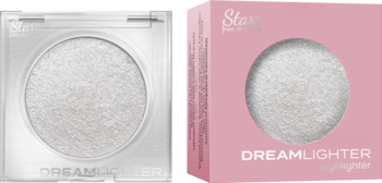 Stars Dreamlighter 01 Diamond Boom, biały prasowany rozświetlacz w transparentnej puderniczce i różowym pudełku.