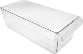 Przezroczysty organizer Rotho Loft Cooling do lodówki, prostokątny, z uchwytem, widok pod kątem.