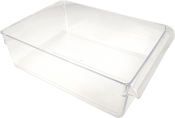 Przezroczysty organizer Rotho Loft Cooling 5L do lodówki, prostokątny, widok z góry pod kątem.