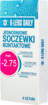B-Lens Daily jednodniowe soczewki kontaktowe -2.75 PWR, białe opakowanie z różowym kółkiem, 4 sztuki.