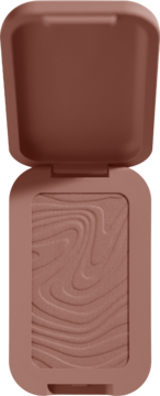 Otwarty bronzer NYX Buttermelt 02 All Buttad Up w matowej, beżowej puderniczce z falistym wzorem.