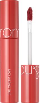 Mocno napigmentowany, czerwony błyszczyk Rom&nd Juicy Lasting Tint 07, aplikator poza butelką.